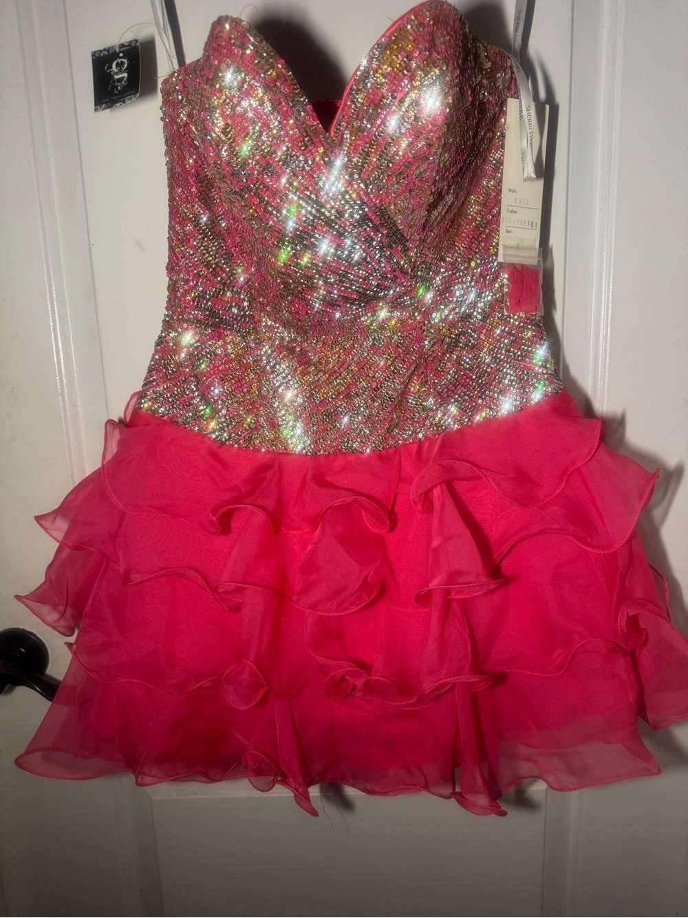 Sherri Hill Hot Pink Sequin Ruffle Party Dress